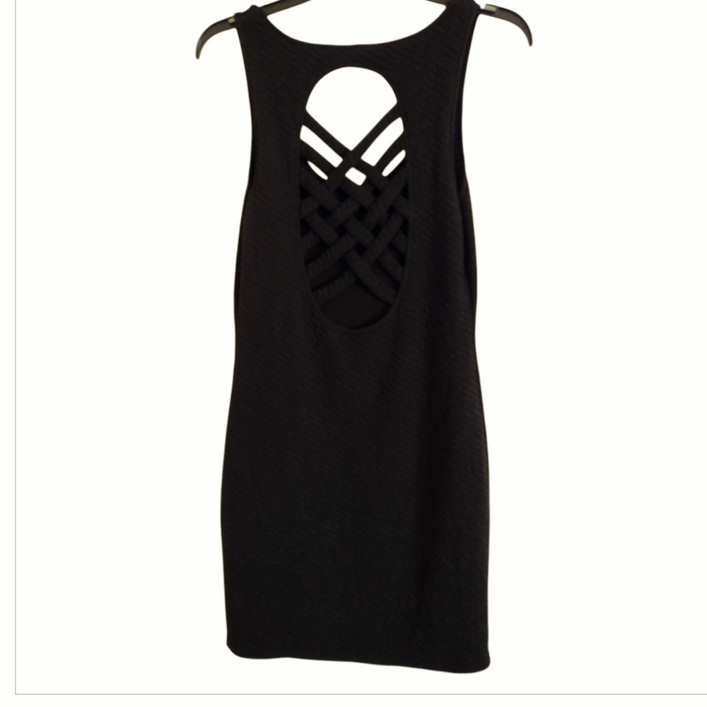 Free People Black Textured Bodycon Cross Back Cutout Dress Size Large - Picture 2 of 10